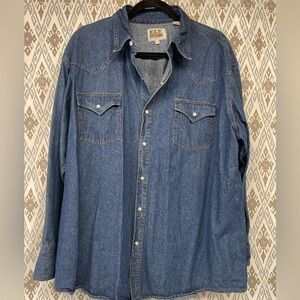 Ely Cattleman Shirt Mens Size L Blue Denim Western Rockabilly  XXL